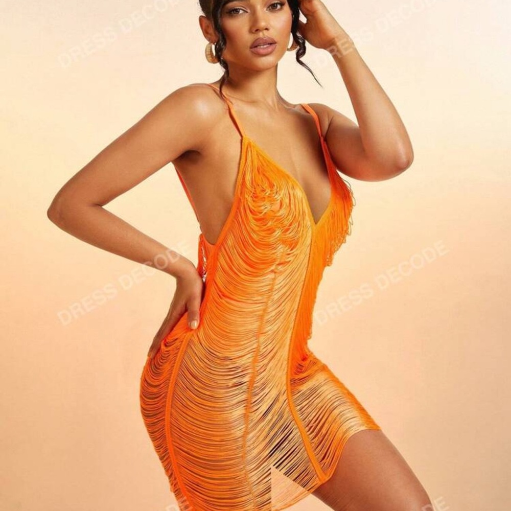 Vibrant Orange Backless Dress by Dress Decode